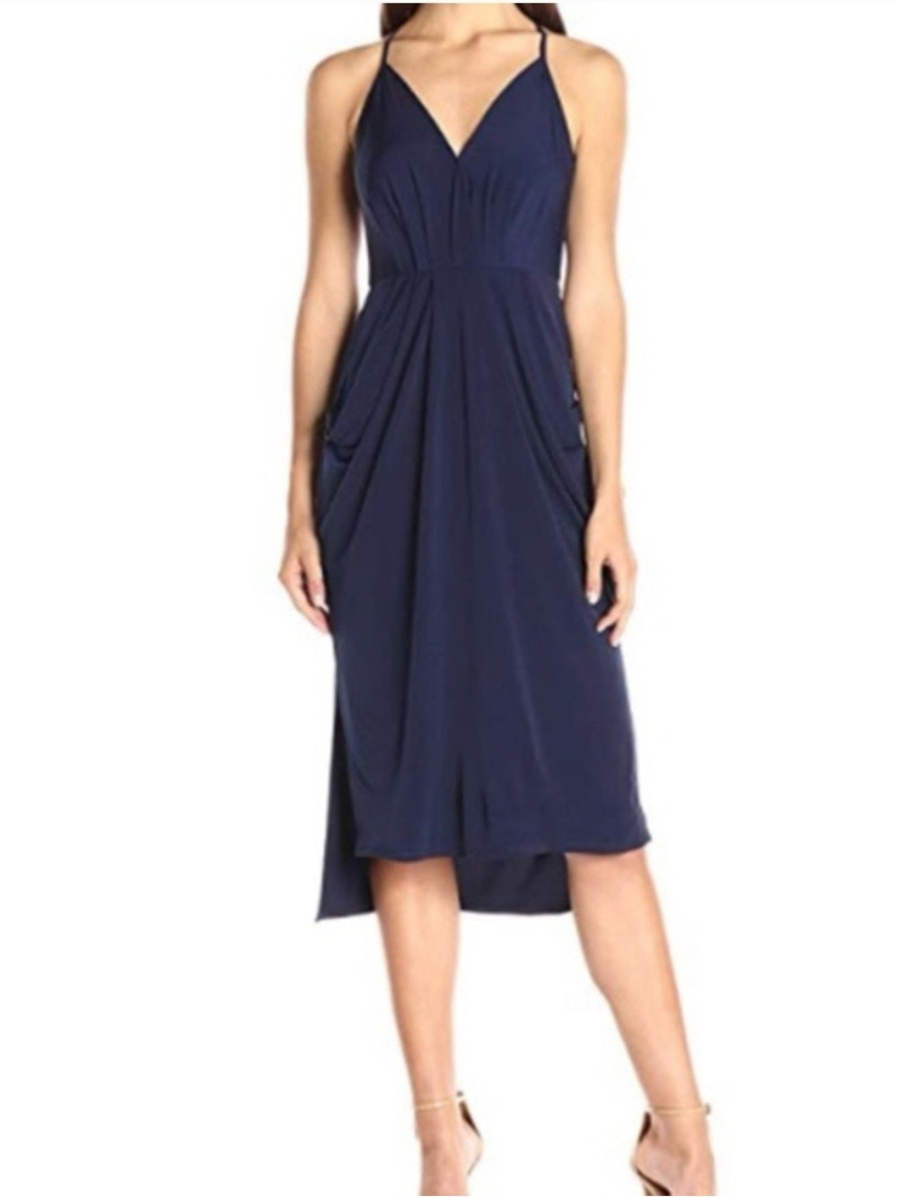 NWT BCBGeneration Navy Blue Della Draped
 Midi Dress S Minimalist Luxe Y2K
